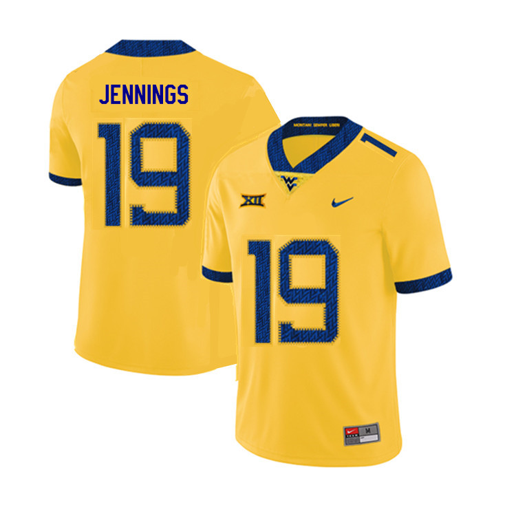 NCAA Men's Ali Jennings West Virginia Mountaineers Yellow #19 Nike Stitched Football College 2019 Authentic Jersey KK23I55PM